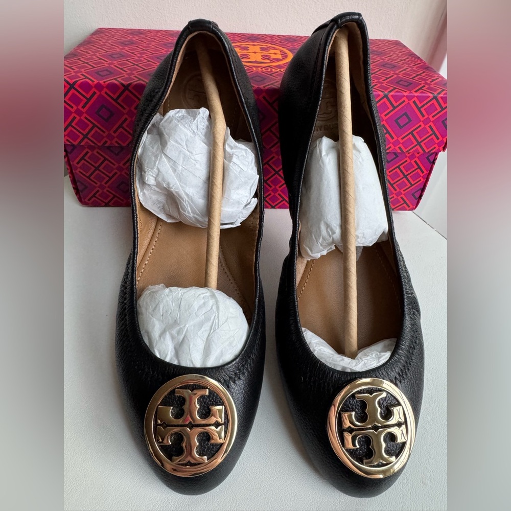 NEW Tory Burch Benton 2 Travel Ballet Sz 7 Leather Flats Shoes - Nellie Black